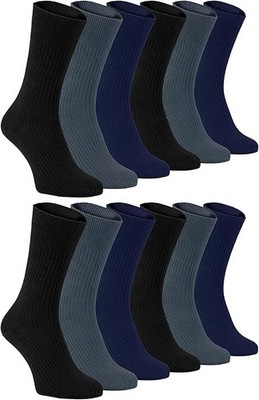 12 Paar nicht elastische Herrensocken 100 % reine Baumwolle Komfort weicher Griff Diabetiker 6-11