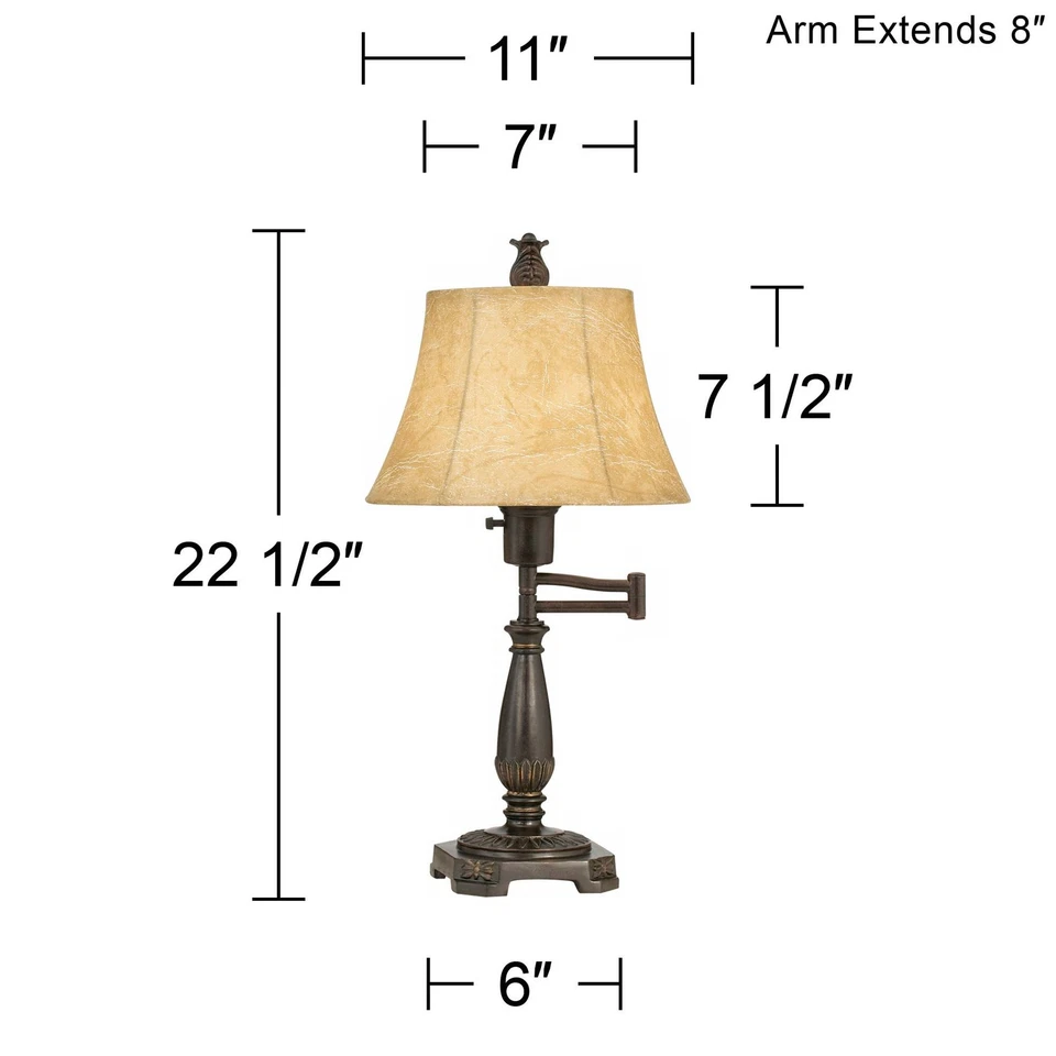 Traditional Table Lamp Swing Arm Bronze Bell Leather Shade for Living Room - Image 4 of 4