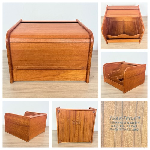 VTG MCM Teak Tech Tambour Roll Top CD Desk Organizer Storage Box Media BEAUTY!