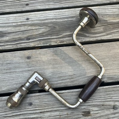 Vintage Stanley No. 913 12-Inch Ratcheting Bit Brace Hand Drill Tool - Works