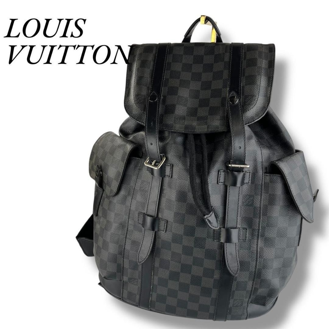 LOUIS VUITTON Christopher N41379 Damier Graphite Backpack Bag Black Gray