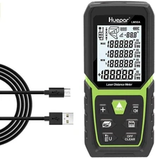 Huepar Laser Distance Measure 165Ft with Li-ion Battery & Electric Angle Sensor,