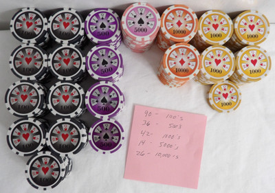 208 HIGH ROLLER ROYAL FLUSH 13 GRAM COMPOSITE CLAY POKER CHIPS LASER GRAPHIC EUC