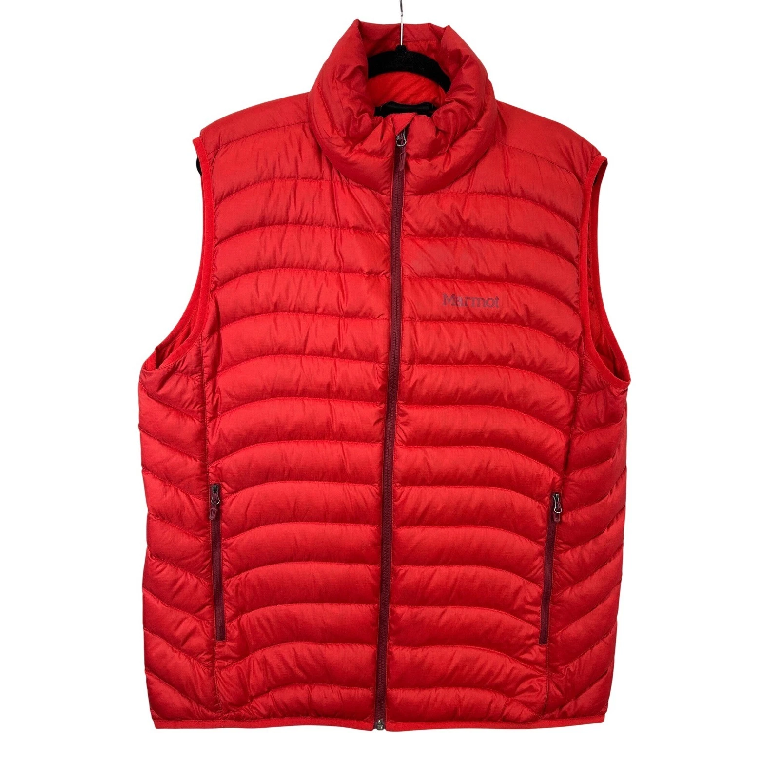 Marmot Tullus Puffer Vest Mens Large Red 600 Fill Down Insulated Ripstop Shell