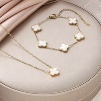Damen Schmuckset Halskette Kleeblatt Und Armband Edelstahl Weiß Gold Neu