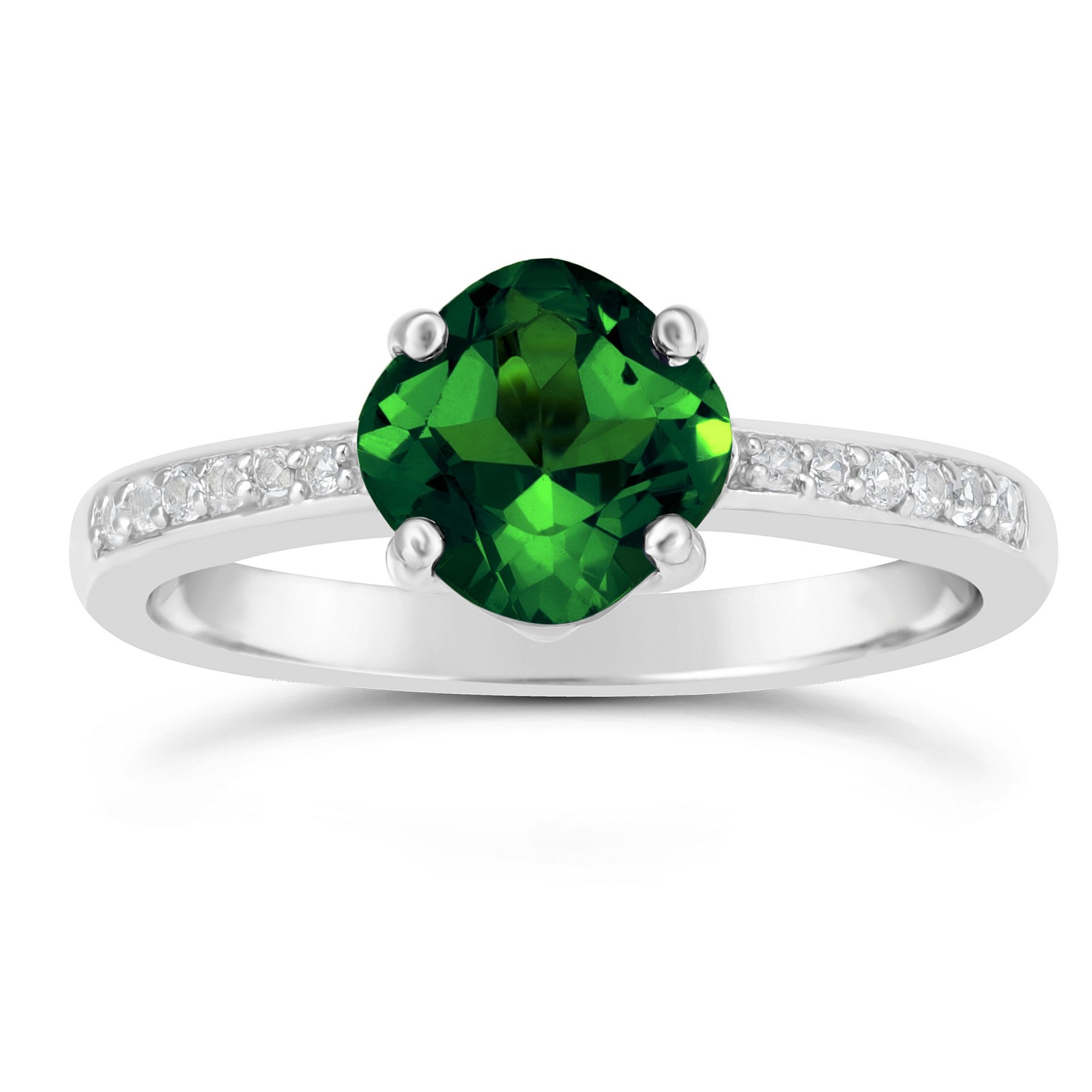 Elegant Engagement Ring Created Emerald White Topaz 925 Sterling Silver - Size 7-image