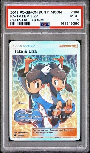 2018 POKEMON SUN & MOON CELESTIAL STORM #166 FULL ART/TATE & LIZA PSA 9