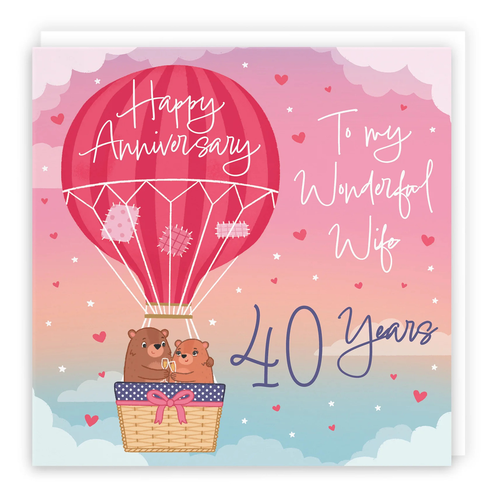 40th Wife Hot Air Balloon Anniversary Card Cute Bears