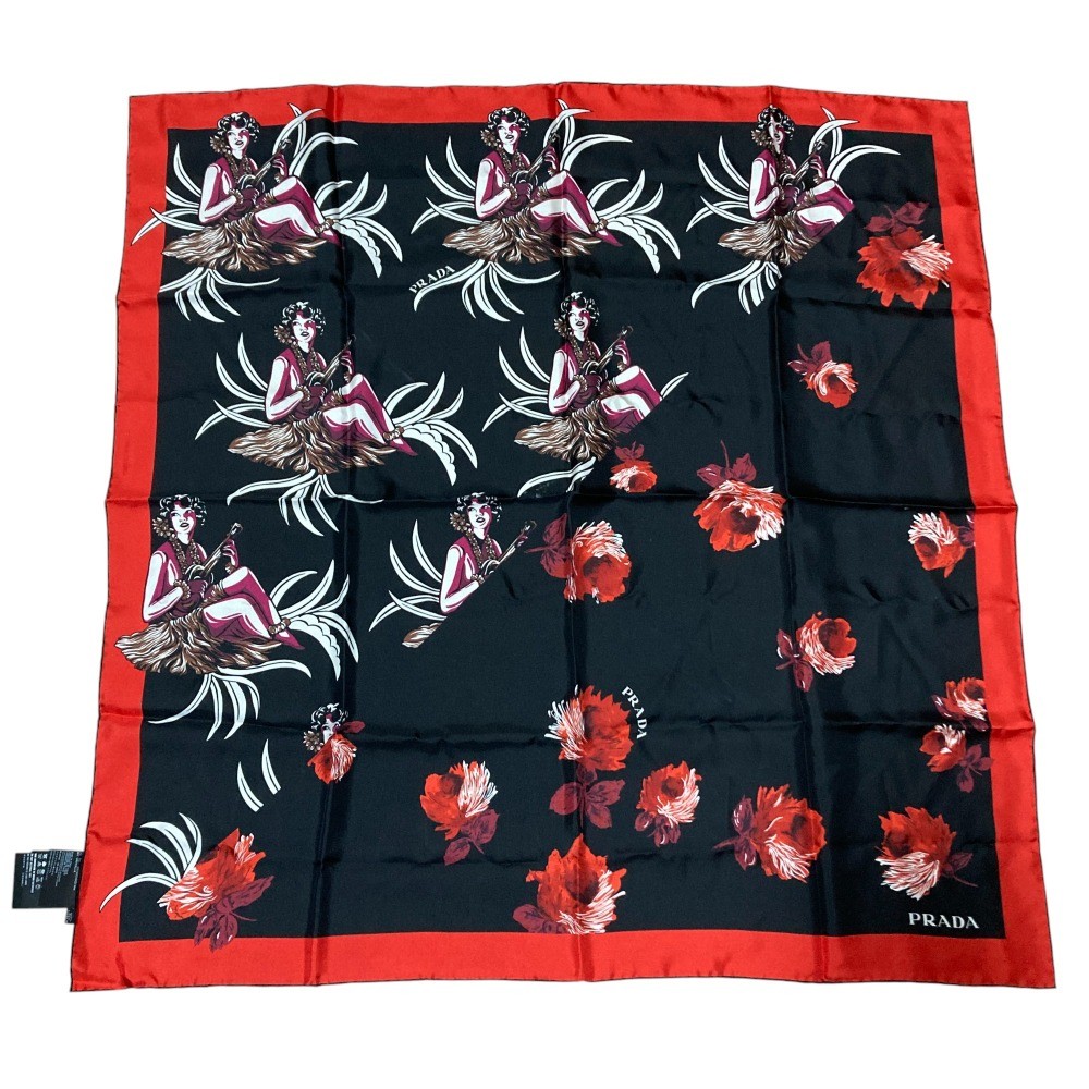PRADA Aloha Print Large Silk Scarf in Black Women USED | eBay