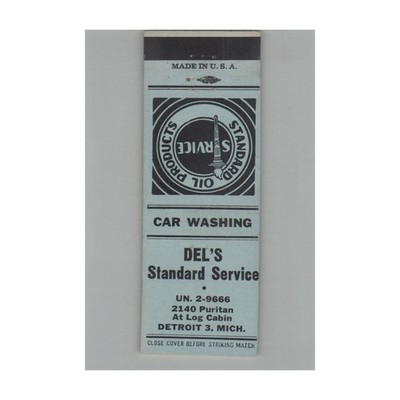 Matchbook Cover Standard Gas Station Del's Standard Service Detroit MI #1