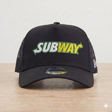Subway Hat Logo Mesh Trucker Cap Flat Embroidery Direct Embroidered Black