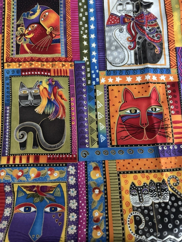 Laurel Burch "Fabulous Felines" Gato Bloques Tela de Algodón Brillante RARO Vendido por YA Foto 4 de 4