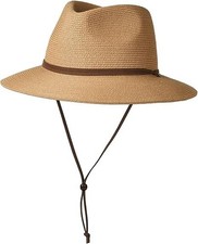 Summer Straw Sun Hat Women's Wide Brim Panama Fedora Beach Wind Lanyard UPF 80+