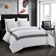 OSVINO Hotel Duvet Cover Set Queen Size 3Pcs Microfiber Grey Line Pattern Beddin