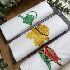 Ladies Embroidered Cotton Handkerchiefs Gardening Hankies 3 Pack Gift Box
