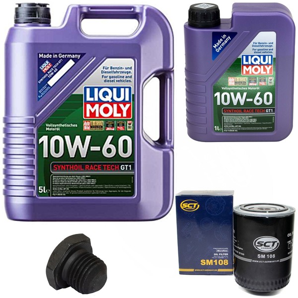MotoröL Filter Set 10W-60 Liqui Moly 6 Liter + Schraube FüR Opel Omega A 2.3 D-image