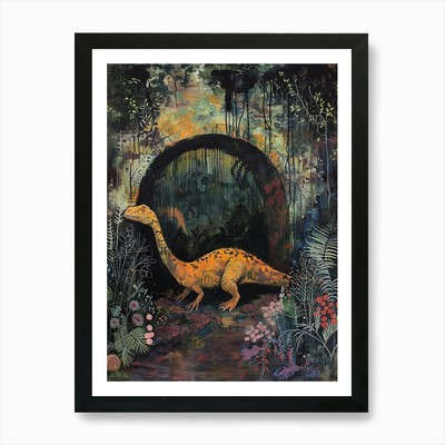 Dinosaurier in einem alten Tunnel Cover gerahmtes Wandbild Poster Leinwanddruck Bild