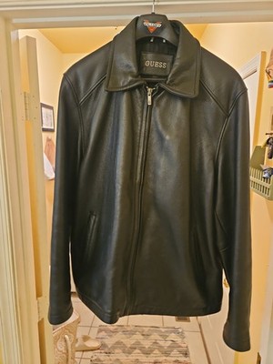 Guess Men's Leather Motorcycle Jacket Black Size Large