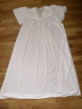 VTG Miss Elaine Pink Full Length Nightgown Lace 100 Nylon Size L See Pic