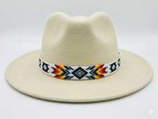 Handmade Southwestern Beaded Cowboy Hat Band, Geometric Western Hat Strap