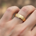 6mm Yellow Gold IP plated Wedding Band Hammered Center Stepped Edge Ring — photo 6