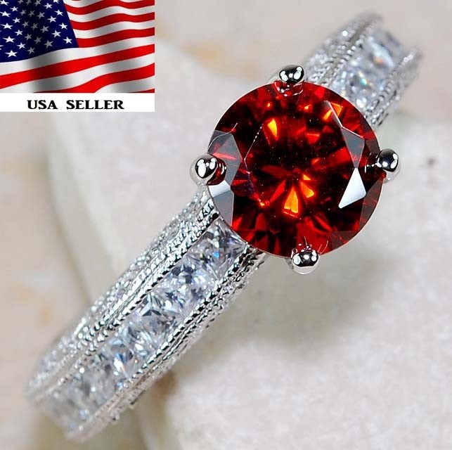 3CT  Fire Garnet 925 Genuine Sterling Silver Ring Jewelry Sz 9 MM2-10