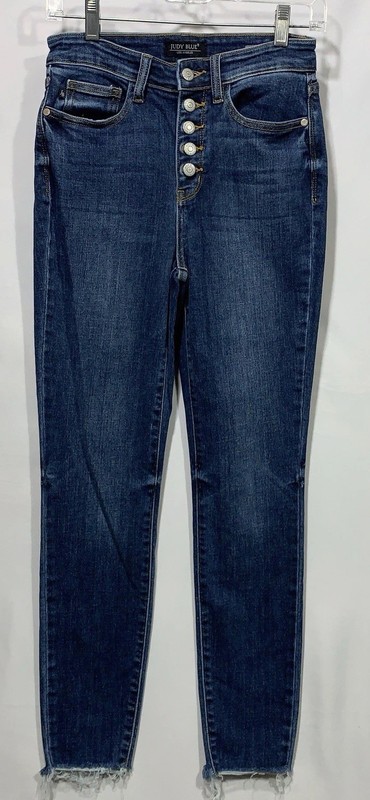 Judy Blue dark wash skinny fit jeans button fly Frayed size 3/26