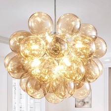 Modern Glass Globe Ceiling Light Amber Gold Cluster Chandelier Flush Mount