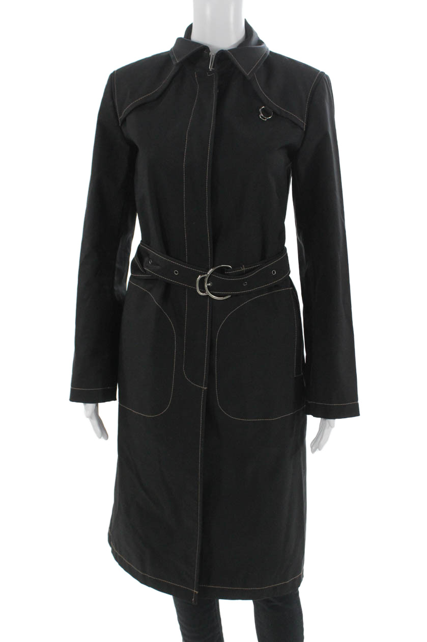 Cole Haan Women Black Buckle Collared Long Sleeve Trench Coat Size 6Free Shipping in US $100+ Orders | $6.95 Orders Below