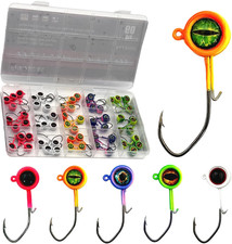 60Pcs Crappie Jig Heads Kit – Bright Panfish Hooks with Wire Bait Keeper, 3 Size