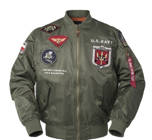 Top Gun US Navy MA1 Letterman Varsity Baseball Pilot Air Force Flight College Ta - Picture 2 of 9