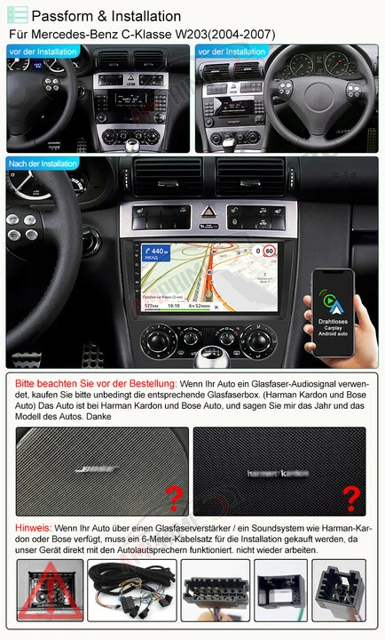2+64GB Carplay Android 13 Autoradio GPS Navi Für Mercedes Benz C/CLC Klasse W203 - Bild 3 von 4