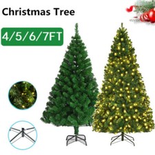 4/5/6/7FT Green Christmas Tree with LED Lights Bushy Xmas Decor & Metal Stand