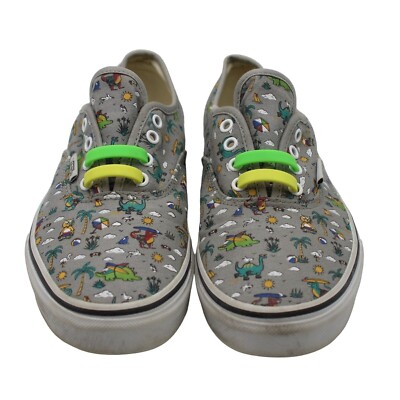 Vans Classics Authentic Gray Sneakers Kids Teen Dinosaurs Surf Beach Size 