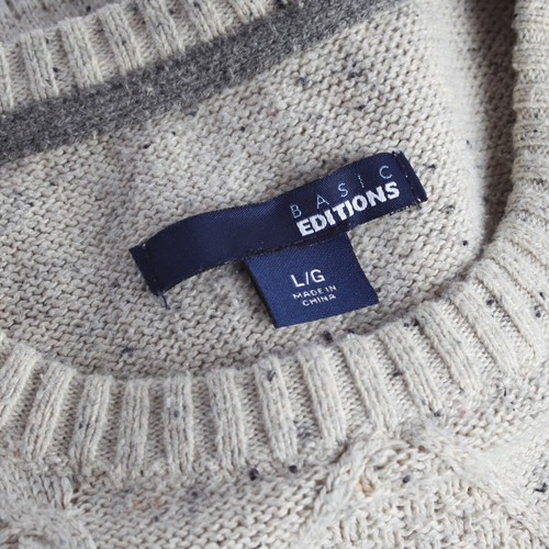 Basic Editions Men’s Sweater Size Large Cream Beige Crew Neck Cable Knit - Picture 3 of 6