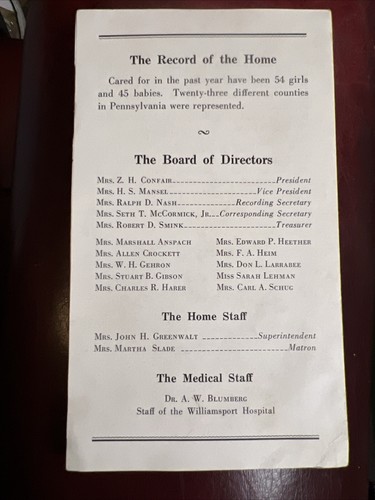 1940’s Florence Crittenton Mission Unwed Mothers, Williamsport, PA Brochure - Picture 3 of 3