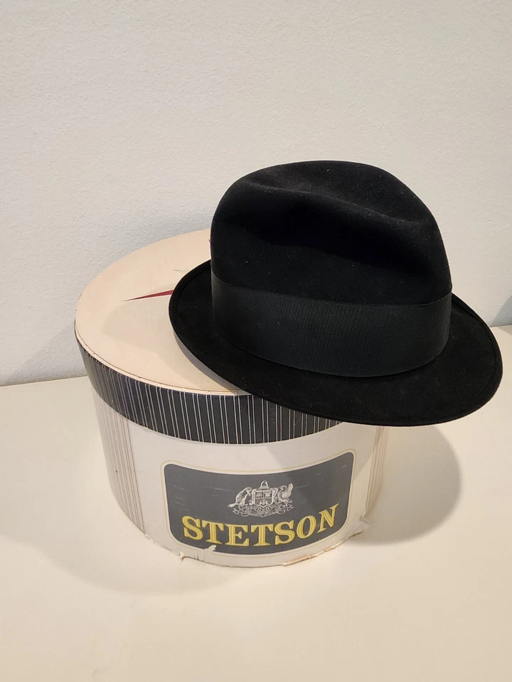 Stetson Fedora Royal Ivy League Vintage Black Fur Felt Wide Ribbon Original Box - Image 2 of 4