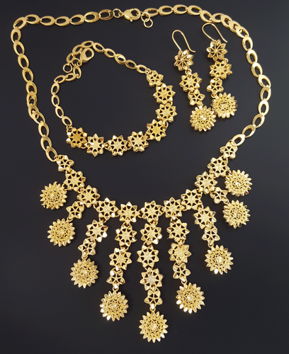 Gelin Taki 22 Ayar Altin Kaplama Set Gold GP Schmuckset Bilezik Kolye Goldset M6 - 第 1/1 張圖片