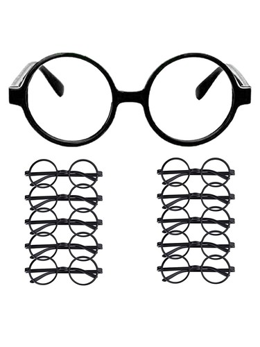 10 Pack Wizard Glasses - Costume Glasses Black Round Glasses Frame No Lenses - Foto 10 di 11