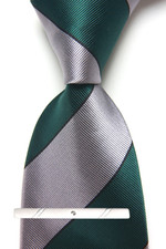 New Classic Striped Green Gray JACQUARD WOVEN 100 Silk Men's Necktie Tie