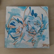 Original Art Drawing Painting on Wood 9.5" Modern OUTSIDER GRAFFITI Graf EAO