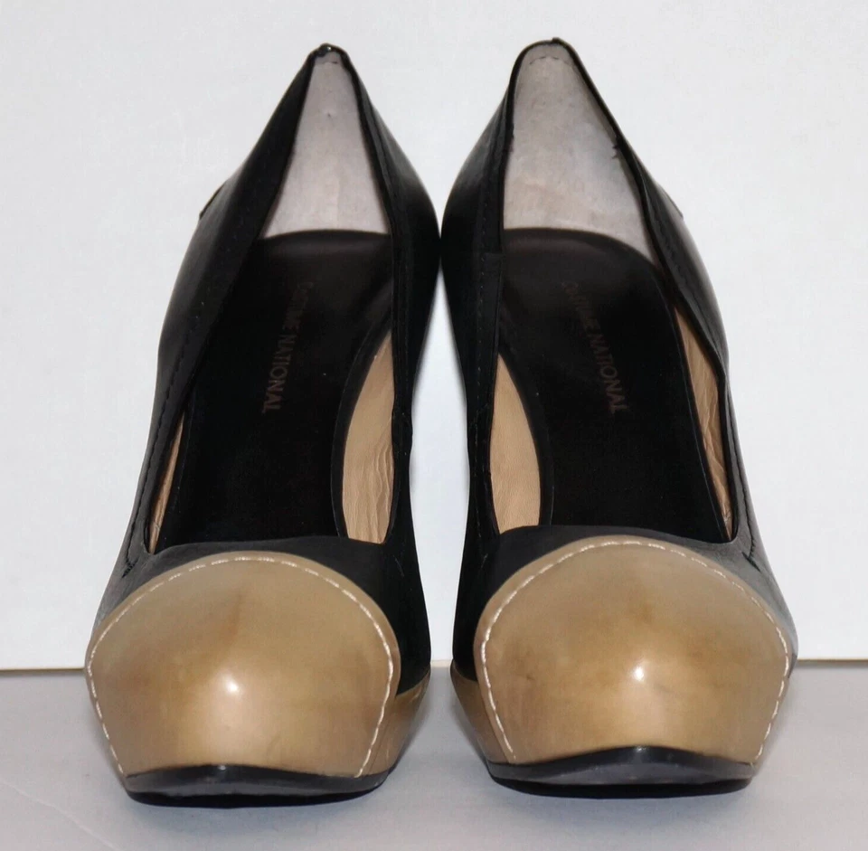 COSTUME NATIONAL Black & Beige Leather Platform Pumps EUR 39 ITALY - Image 4 of 4