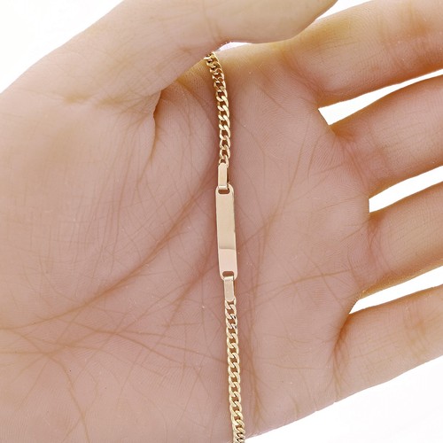Italian 14k Yellow Gold Hollow Engravable Cuban ID Bracelet 5.5" 4mm 2 grams - Picture 3 of 4