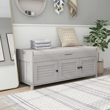 Storage Bench for Entryway, Shoe Bench with Lift Top Storage & 3 Doors w/Cushion