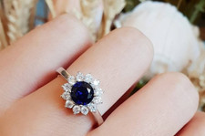 1ct Lab-Created Blue Sapphire Engagement Ring 14k White Gold Plated Halo Cluster