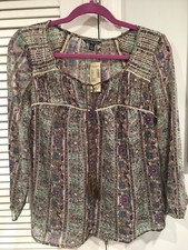 NWT AMERICAN EAGLE OUTFITTERS AE BOHO FLORAL SHEER TOP BLOUSE PEASANT MEDIUM WOM