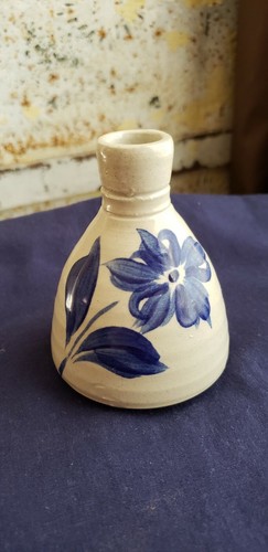 Miniatur primitive Steinzeug Vase Kobalt Blume 3 1/2" - Bild 1 von 4