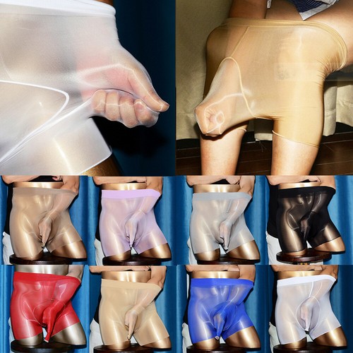 Men Ultrathin Pantyhose Oil Shiny Glossy Boxer Shorts High Waist Underwear - Picture 3 of 32