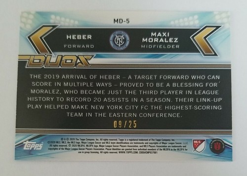 2020 Topps MLS Maxi Moralez Heber Duos Orange Parallel Insert 09/25 - Picture 2 of 2