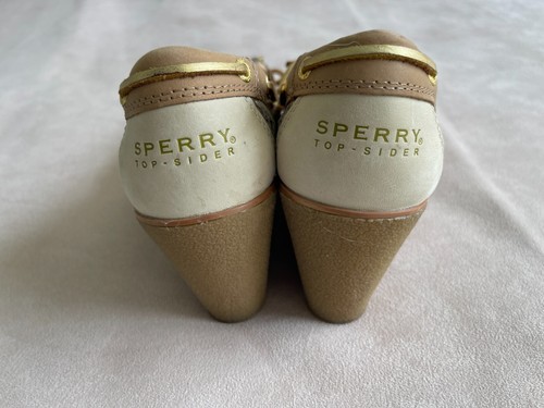 Sperry TopSider Size 8.5 Goldfish Boat Shoes Wedge Heels Leopard Leather Sequin - Picture 4 of 7